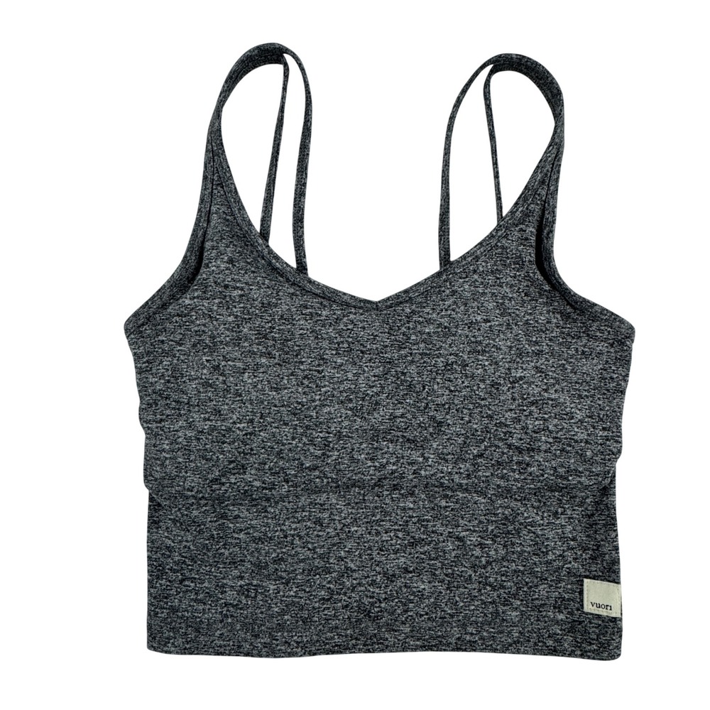 Vuori Mindset Bra Charcoal Heather Gray Strappy Longline Crop Top Women Size S